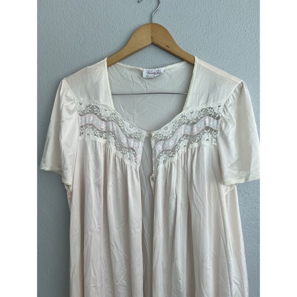 VTG Vanity Fair Pink White Nightgown Dress Pajama Dress Lace XL Pocket - Picture 5 of 15
